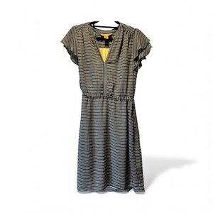 H&M Small blue white and black mini dress drawl string waist